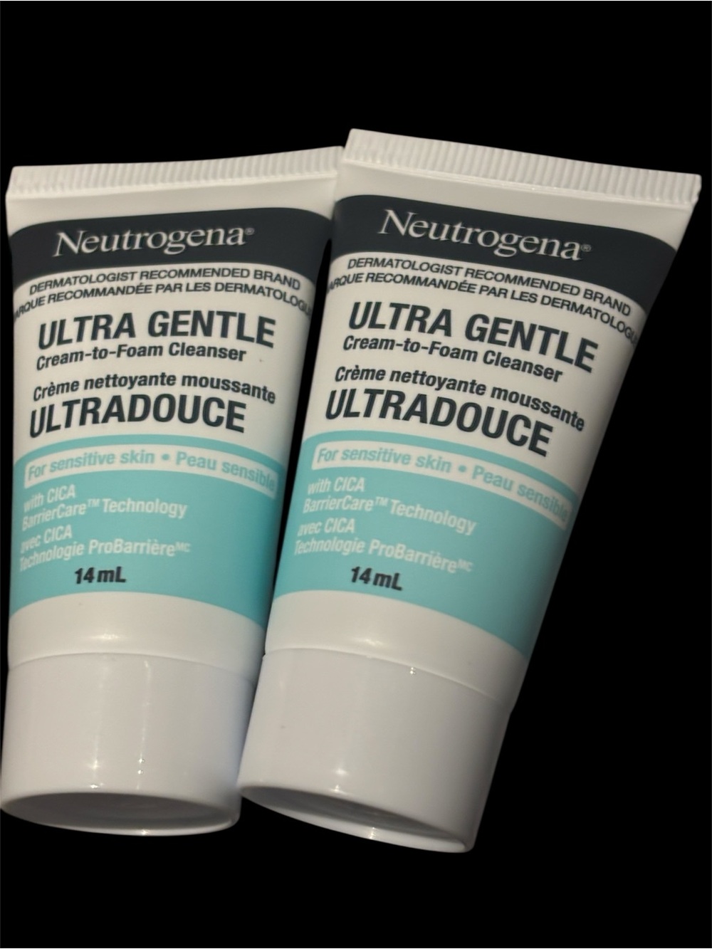 Neutrogena Ultra Gentle Cream-to-Foam Cleanser White & Aqua set of 2 travel